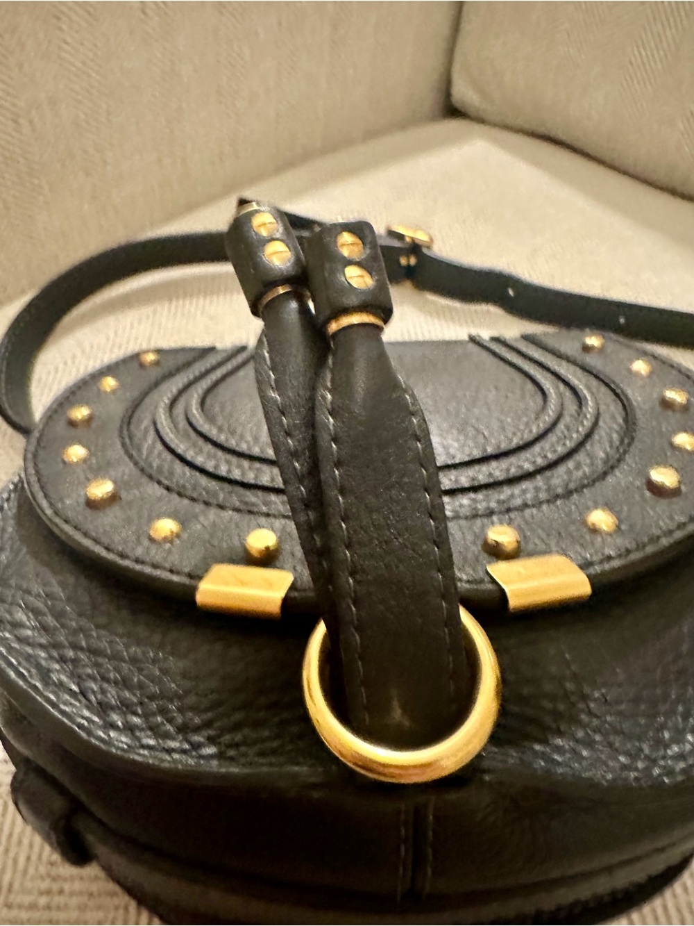Chloé Midnight Navy Leather Small Marcie Saddle Crossbody with Gold Studs - Picture 3 of 10